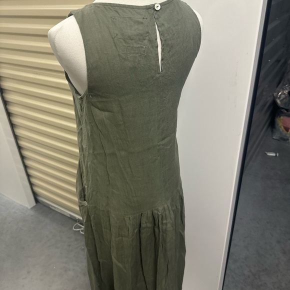 Olive Green Melvin Sleeveless Linen Dress - Picture 3 of 4